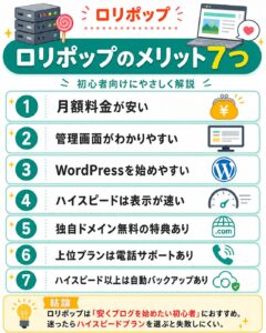 ロリポップのメリット7つを解説した図